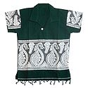 Dark Green Half Sleeve Short Kurta with Baluchari Design for Young Boy