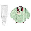 White Cotton Churidar and Printed Green Kurta with White Bead Work in Front