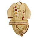 Embroidered Light Beige Kurta and Ready to Wear Dhoti for Baby Boy 