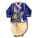 Embroidered Dark Blue Art Silk Kurta and Ready to Wear Light Beige Dhoti for Baby Boy 