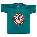 Printed Face of Jagannathdev on Cyan Green T-Shirt for Baby Boy