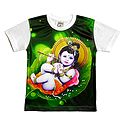 Printed Krishna on Green T-Shirt