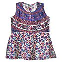 Purple and Pink Flower Print on White Cotton Frock