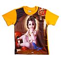 Printed Makhan Chor Krishna on Brown T-Shirt