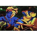Krishna Playing Flute with Radha and Gopini