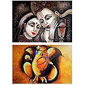 Radha Krishna and Ganesha - Set of 2 Posters