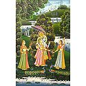 Radha Krishna with Two Gopinis