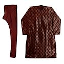 Maroon with Golden Polyester Churidar Kurta for Men
