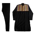 Black Embroidered Kurta and Churidar for Men
