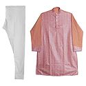 Rose Pink Embroidered Kurta and White Churidar