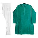 Dark Cyan Stripe on Light Cyan Kurta and White Pyjama for Men