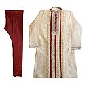 Embroidered Off-White Kurta with Maroon Churidar