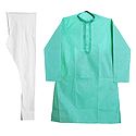 Embroidered Cyan Kurta with White Churidar