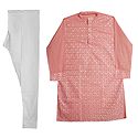Peach Embroidered Mens Kurta and White Churidar