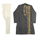 Embroidered Grey Kurta with Off-White Churidar
