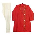 Embroidered Brick Red Kurta and Off-White Churidar