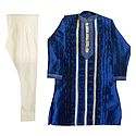 Embroidered Blue Kurta with Off-White Churidar