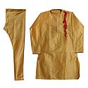 Embroidered Beige Churidar Kurta