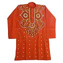 Saffron Cotton Kurta with Kantha Embroidery