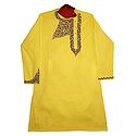 Embroidered Yellow Cotton Kurta for Men