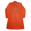 Embroidered Saffron Cotton Kurta for Men