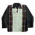 Off-White with Black Mens Short Kurta with Kantha Stitch