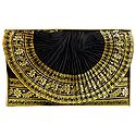 Mens Cotton Silk Black Ready to Wear Stitched Dhoti with Golden Border