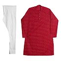 Red Cotton Kurta with White Churidar