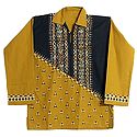 Yellow with Black Patch Short Kurta with Kantha Stitch