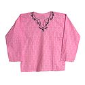 Mens Pink Short Kurta with Embroidered Neckline