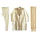 Light Beige Self Design Mens Sherwani with Zardosi Work