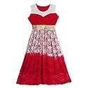 Red Lycra with White and Red Laced Long Gown
