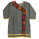 White Print on Black Achkan Style Kurti with Parsi Embroidery on Neckline and Border