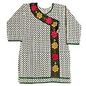 Black Print on White Achkan Style Kurti with Parsi Embroidery on Neckline and Border