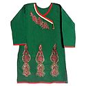 Dark Green Achkan Style Kurti with Zari Embroidery on Neckline and Border