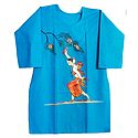 Hand Painted Dark Cyan Blue Kurta with Three Quarter Sleeves