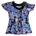Blue, Pink and White Print on Black Top