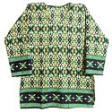 Cyan Green Ikkat Print on Light Yellow Synthetic Top