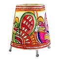 Leather Perforated Stand Lamp Shade with Colorful Hand Painted Peacock Design