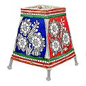 Leather Perforated Stand Lamp Shade with Colorful Hand Painted Flower Design