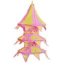 Light Yellow with Pink Appliqued and Mirrorwork Foldable Hanging Cloth Lamp Shade