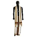 Off-White Cotton Lungi and Chadar with Red, Green, Black and Zari Border