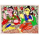 Sri Rama and Lakshmana - Madhubani Painting on Paper