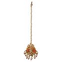 Pink and White Stone Studded Mang Tikka with White Beads