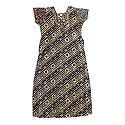 Embroidered Neckline with Brown Print on Black Cotton Maxi