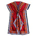 Multicolor Print on Red Viscose Kaftan