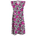 Black Polka Dots with Magenta Floral Print on White Lycra Cotton Maxi