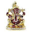 Stone Studded Brown Ganesha - For Car Dashboard