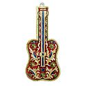 Meenakari Wooden Guitar on Metal  Foil Paper with 3 Key Hooks - Wall Hanging