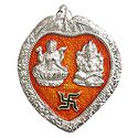 Lakshmi, Ganesha on Red Leaf - Wall Hanging